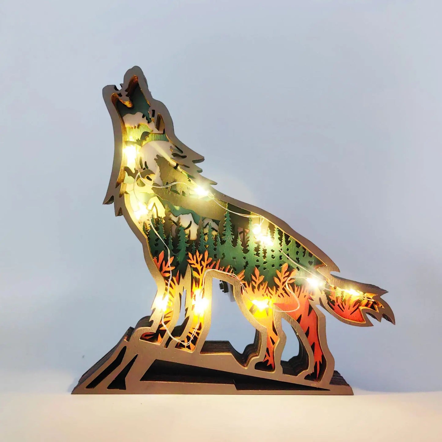 2024 Hot Sales New Wood Carved Wolf Crafts  Home Decor  Desk Lamp Lamps Home Decor Luxury