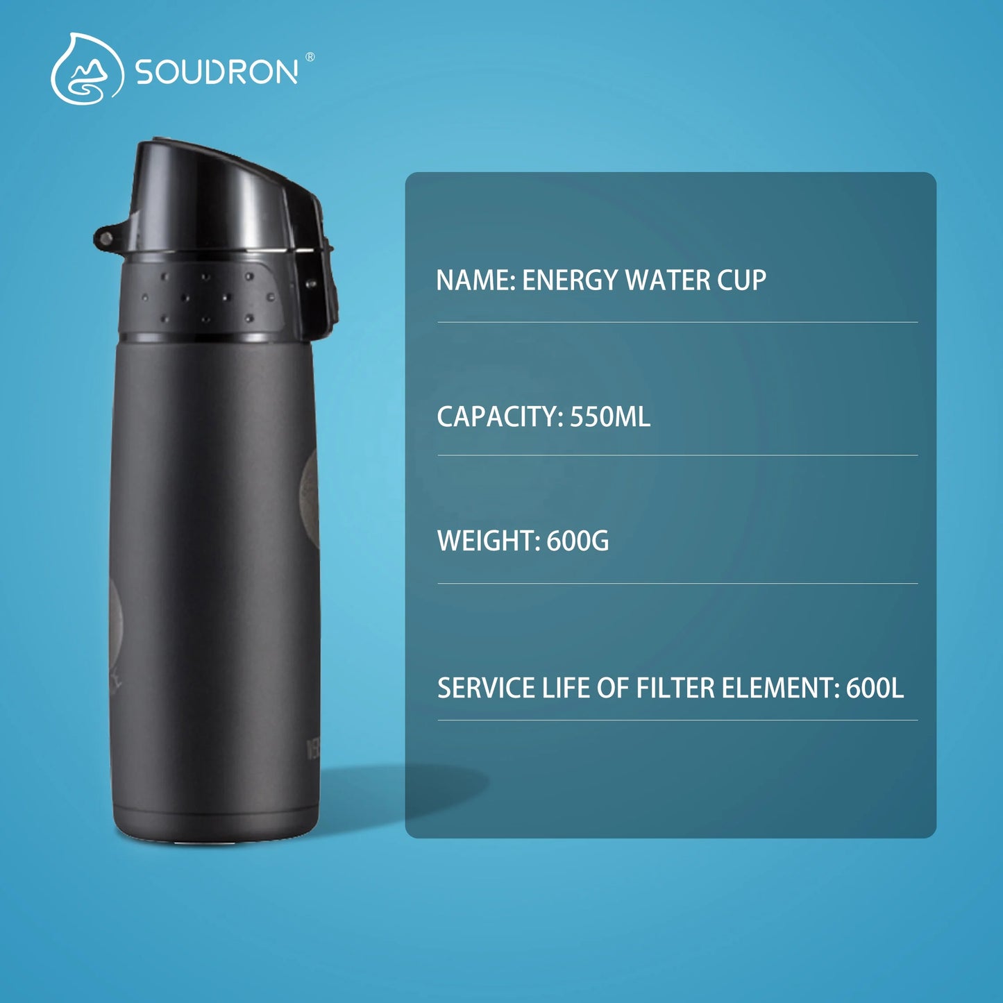 Soudron OEM ODM 550ml 304 Stainless Steel Alkaline Mineral Water Bottle pH Mug