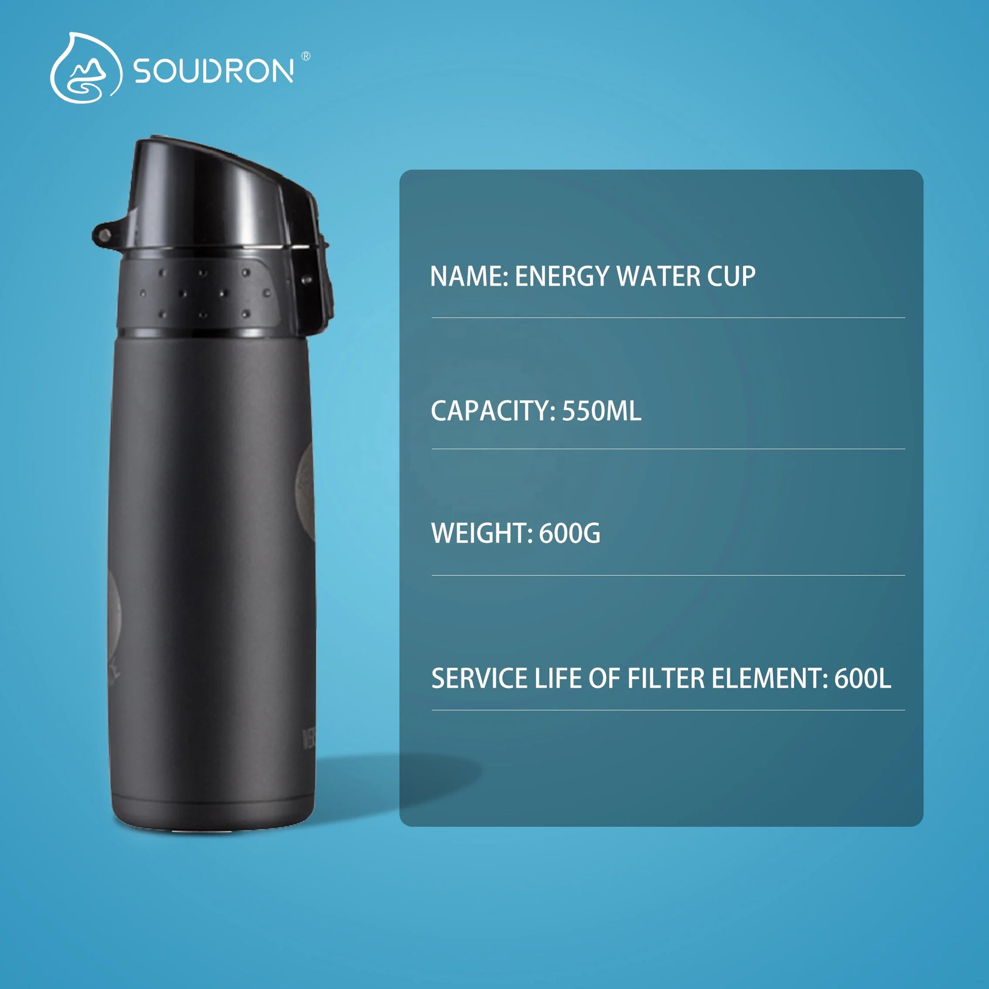 Soudron OEM ODM 550ml 304 Stainless Steel Alkaline Mineral Water Bottle pH Mug