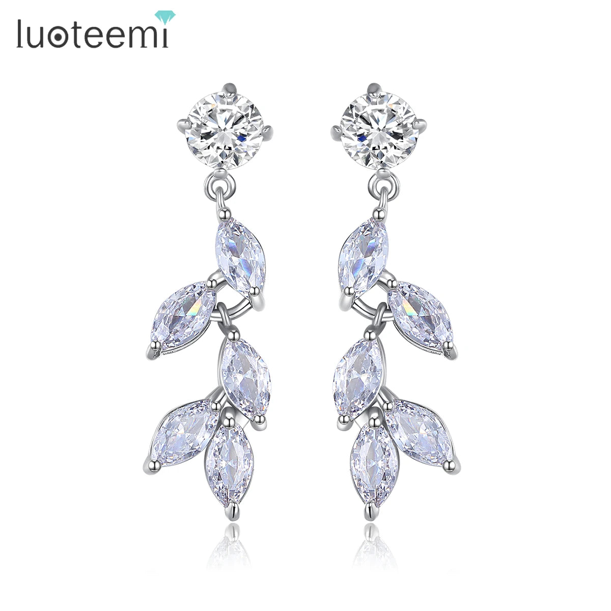 LUOTEEMI Woman Fashion Earing Trend 2025 Simple Art Stone Crystal Trendy Trending Luxury Leaf Shape Earrings