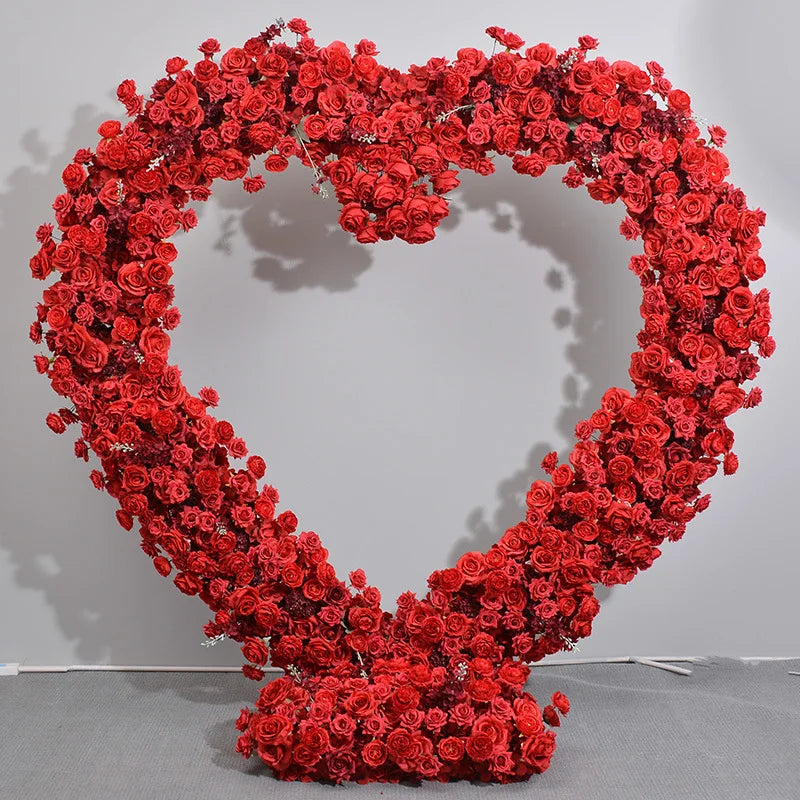 H-221Red White Flower Arch High Quality Silk Flower Arrangement Heart Flower Arch Wedding Backdrops