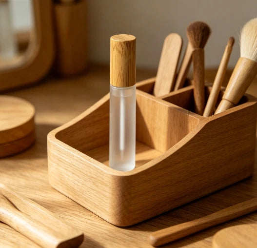 10ml Modern Simple Design Convenient Wholesale Frosted Glass Bamboo Lid with White Eyeliner Brush and White Wand