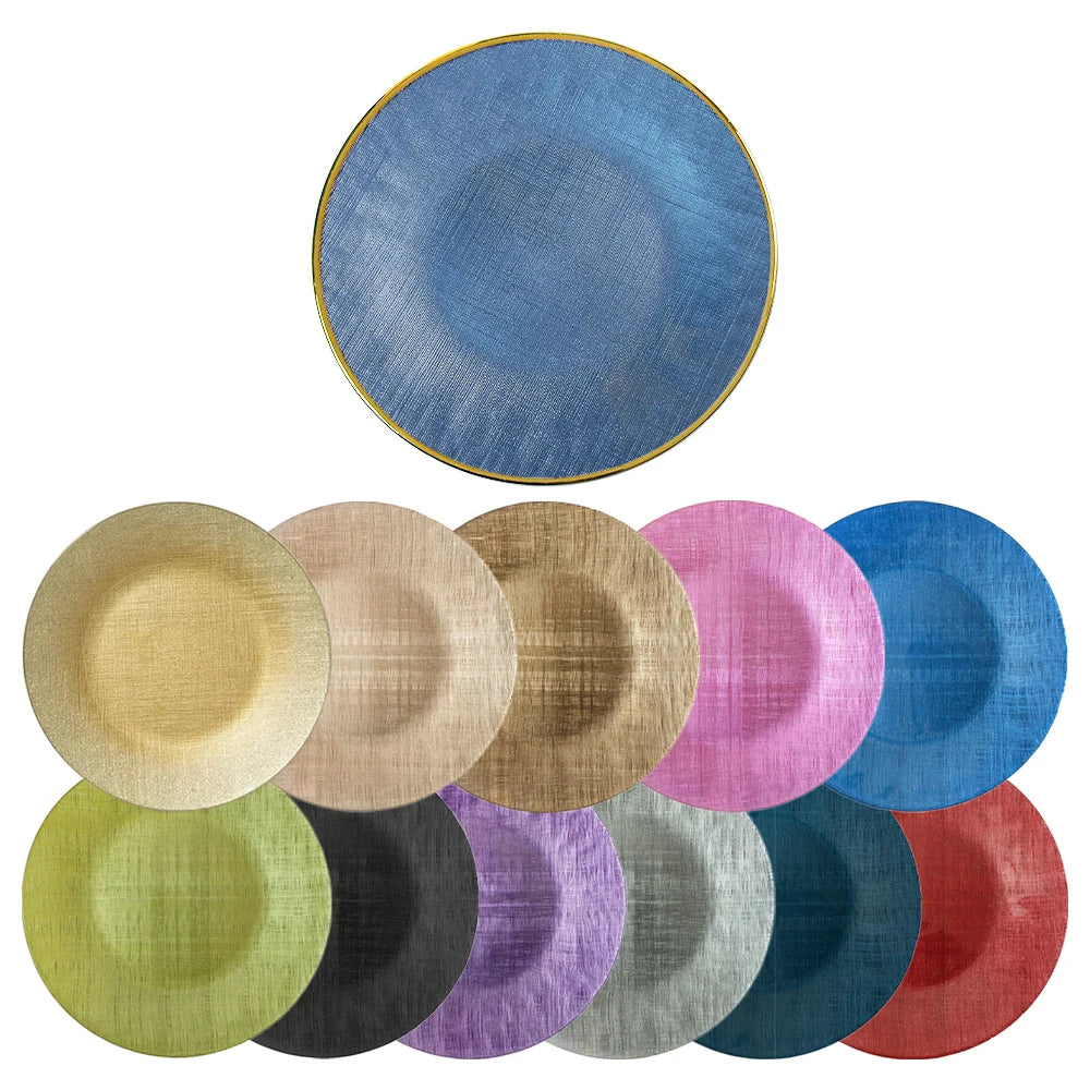 Factory Wholesale Cobalt Blue Round Royal Glass Dinner Charger Plates Eco-Friendly Wedding Accessories with Low MOQ