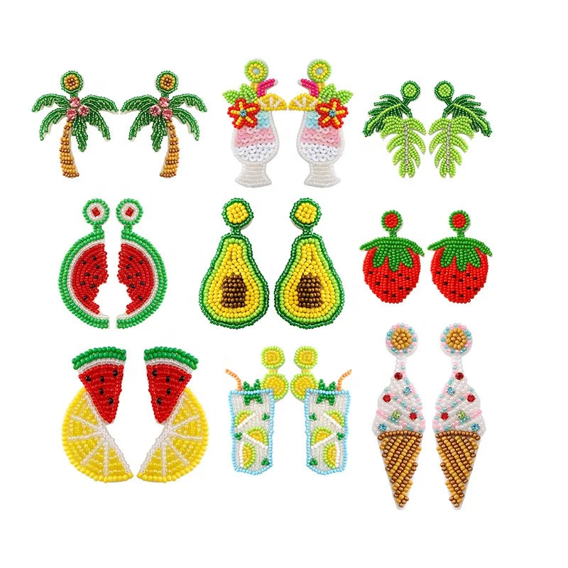 2025 Boho Vacation Style Fruit Coconut Tree Seed Beads Earrings Watermelon Glass Beaded Earrings for Women Gifts