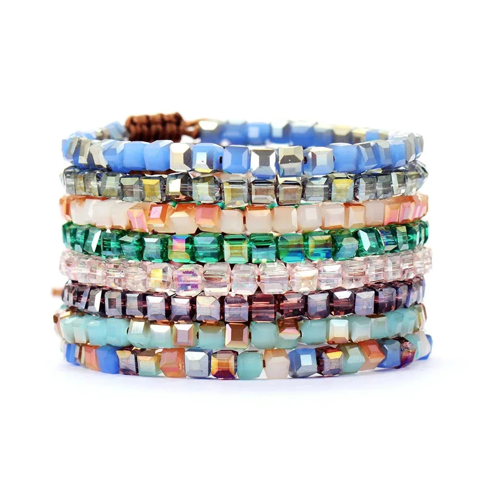 New Summer Color Square  Crystal Colorful Beads Macrame Friendship Adjustable Beaded Bracelet Women Girls