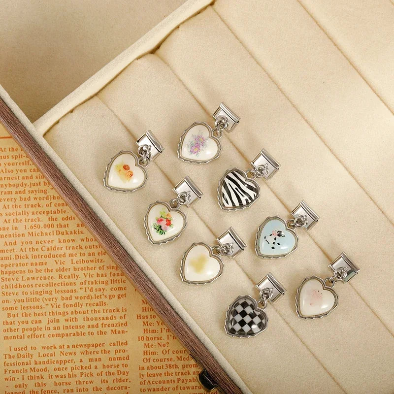 Hapiship 2024 Hot Sell Fashion New Sweet Heart Charm Italian Link Fit 9mm Bracelet Stainless Steel Making DIY Jewelry DJ752