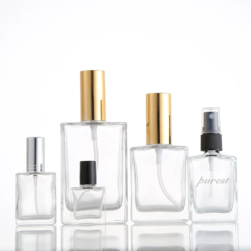 Custom Print logo 10ml  30ml  50ml 100ml Glass Spray Bottle square clear Empty Glass Bottle Perfume