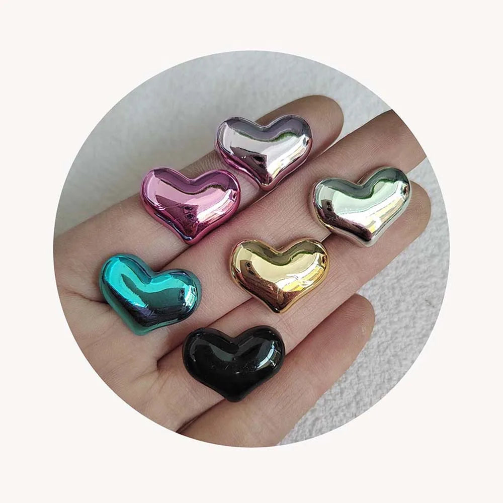 100pcs Metallic Colorful Resin Heart Flat Back Cabochon for Hair Bows Center Scrapbooking Fit Phone Deco Parts DIY Crafts