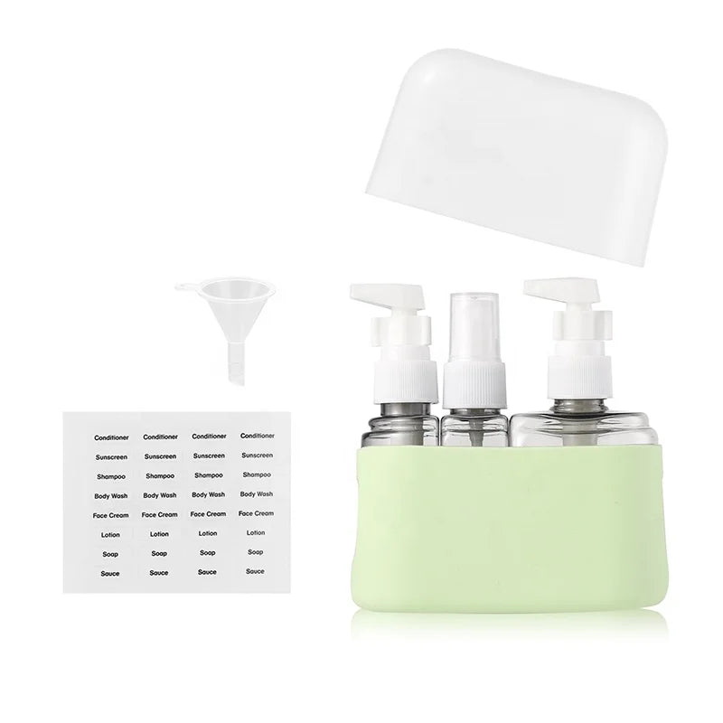 50ml+50ml+100ML 3-in-1 Plastic Pump Bottle Set Light Green Lotion and Spray Bottle Collection Portable Travel Package