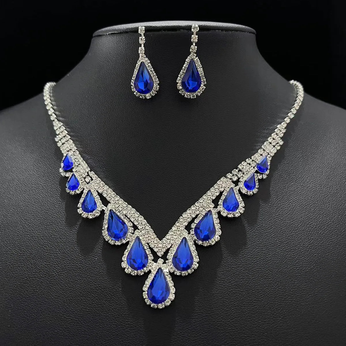 DAIHE SET-3499 Sapphire Customized Rhinestone Fashion love Water Drop Zircon Set