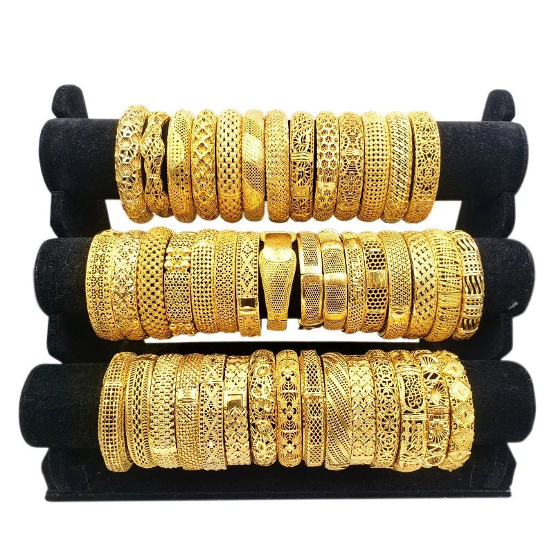 Wholesale  Hollow Dubai Wedding Gold Plated Bangles Jewelry Brides Luxury Bracelet for Women