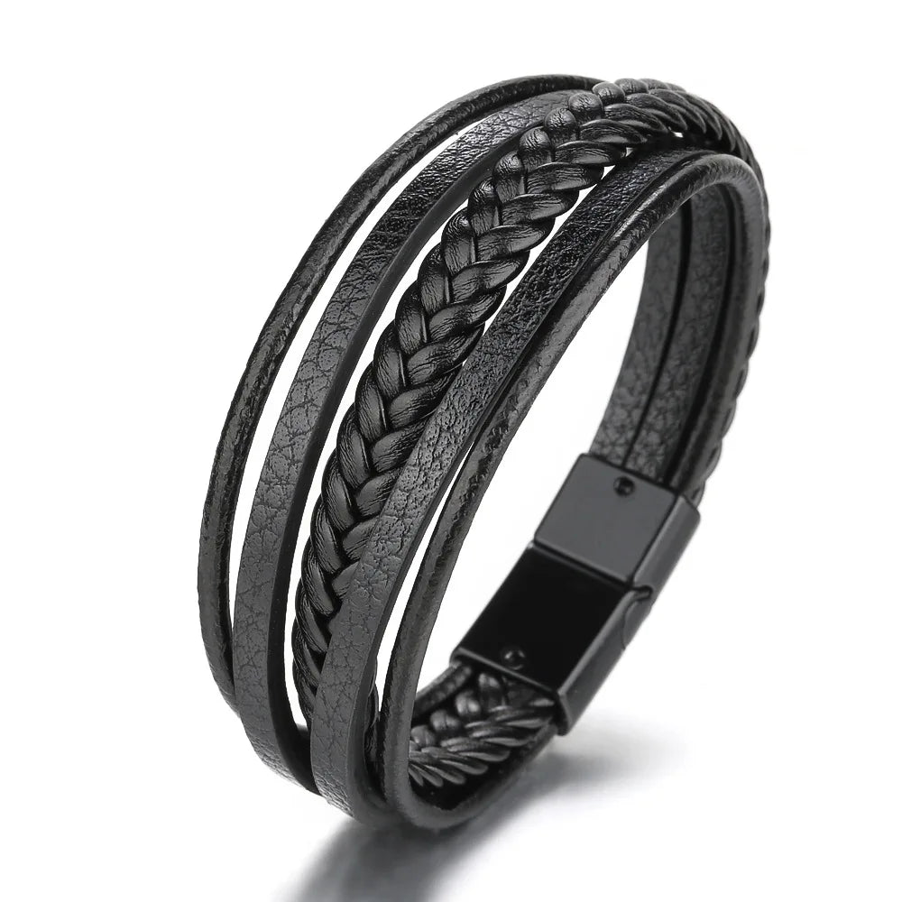 Wholesale New Arrival Men's Wristband Genuine Leather Bracelet Bangle Magnetic Buckle Bracelet Handmade Classic Leather Jewel