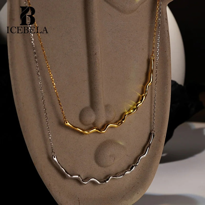 ICEBELA Luxurious Wave 925 Sterling Silver Irregular Texture Necklace Women Ins Cool Short Sweater Chain Wave Pendant Necklac