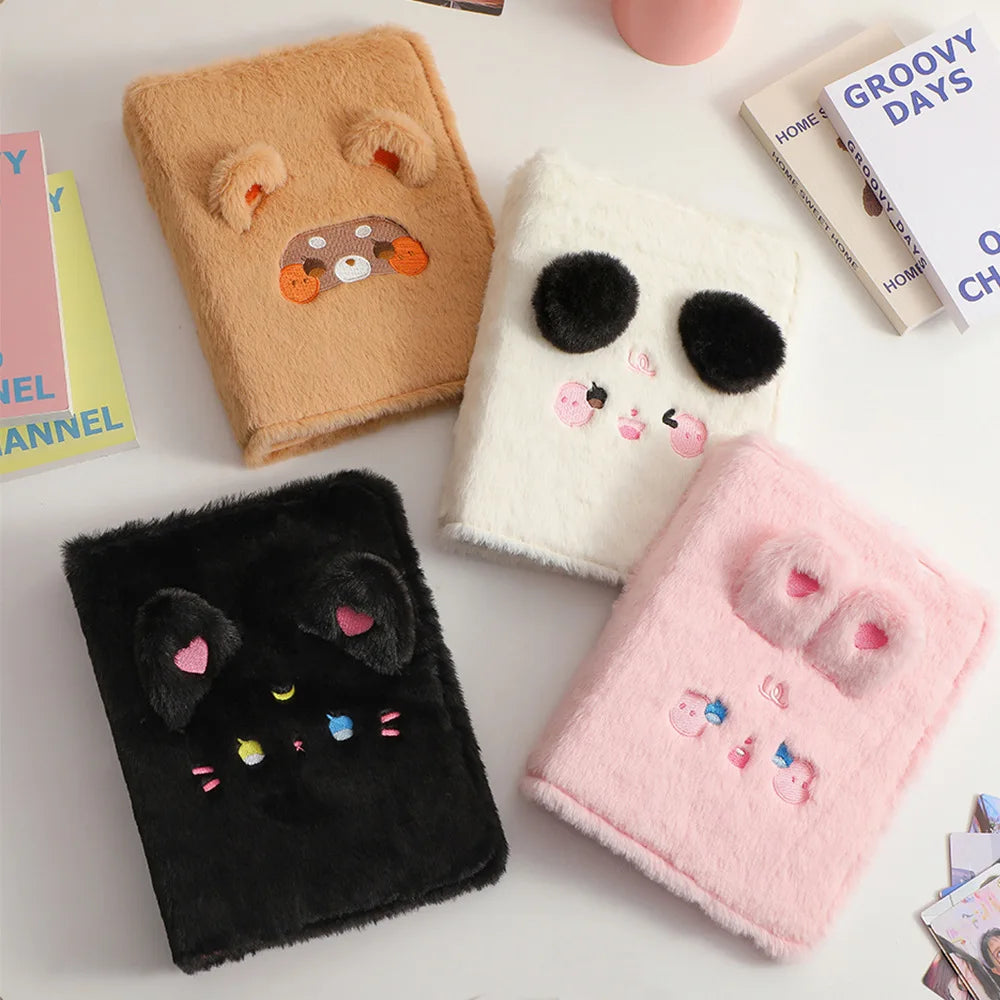 Cartoon Korean Style 4 Grid Plush Kpop Photocard Holder A5 Binders Cute Rabbit Cat Dog 10 Pages Card Book Boys Girls Collecti