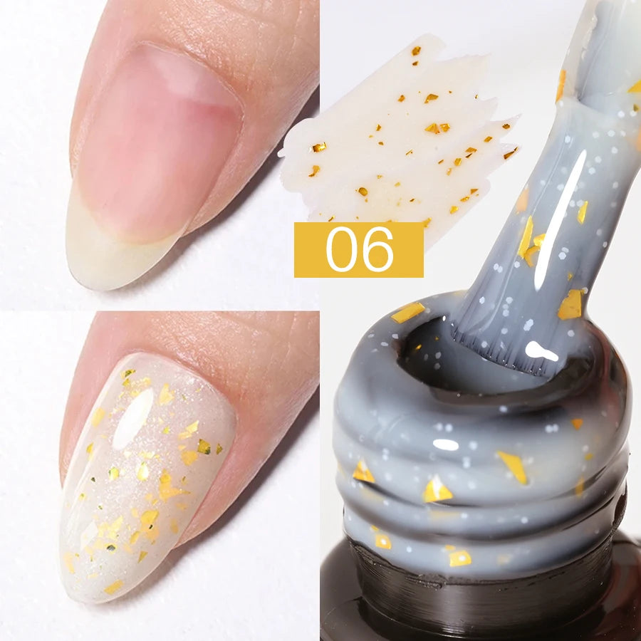7ML Gold Glitter Rubber Base Gel Nail Polish Gold Pink White Semi Permanent Varnish Soak Off UV LED Nail Art Gel Varnish