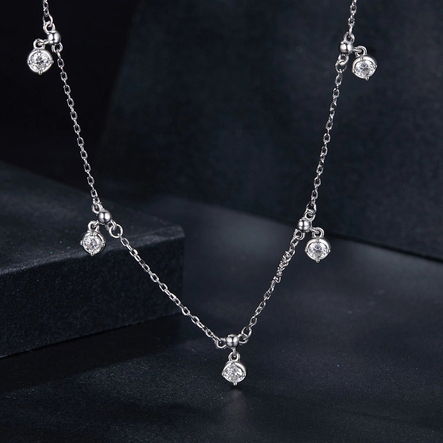 Elegant Design Fashion Jewelry Wedding Chain Necklaces Single 0.1Carat Moissanite 925 Sterling Silver Necklace for Women
