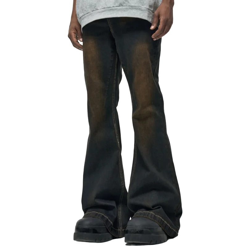 Custom Label Drop Ship Stock Street Wear Stock Baggy Jeans Manufacturer Men Blue Painted Stacked Flared Denim Jeans