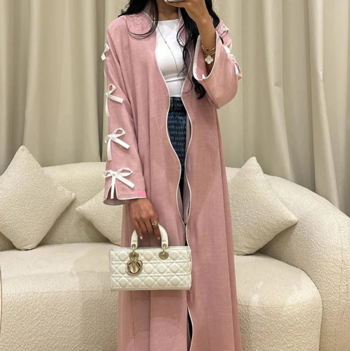 Abaya Duabi 2024 Mexizo Islamic Clothing Open Abaya With Bowknots Women's Clothing Abaya Women Muslim Long Dress Cardigan