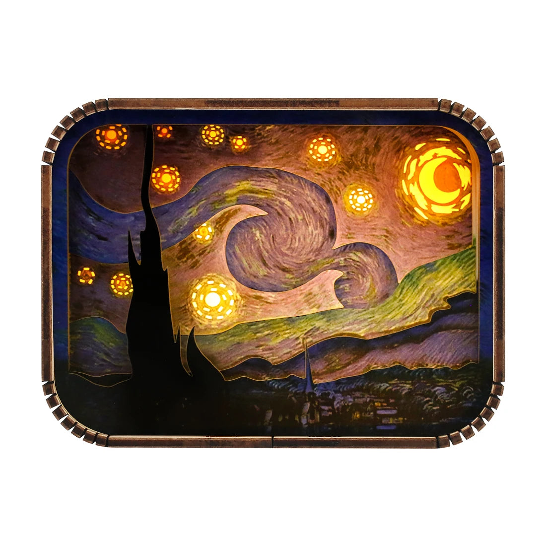 Wooden Lamp Desk Decoration Van Gogh Oil Painting Starry Night LED 3D Night Light City Building Design Wood Lamp Luxury Gift