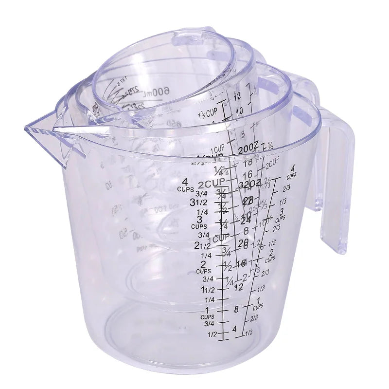 Eco-Friendly 150ml-1000ml 3/4-4 Cups PS Plastic Measuring Cups Spout Stackable Design Clear Measurements Transparent Black