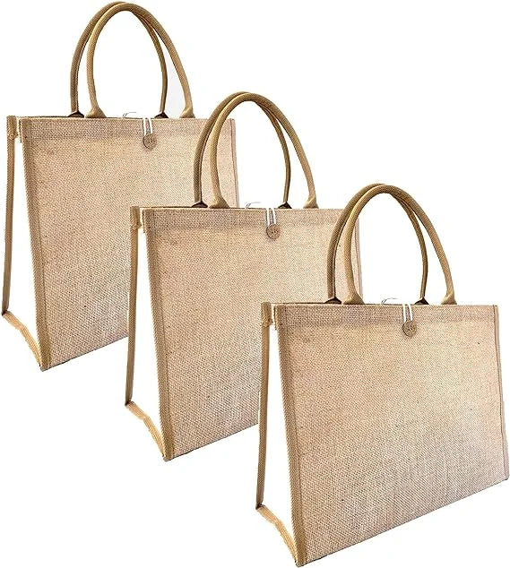 Recycled Eco-friendly CE Certified Jute Tote Bag Oversize Customized Zipper Closure Wholesale Extra Large Shopping Handbag