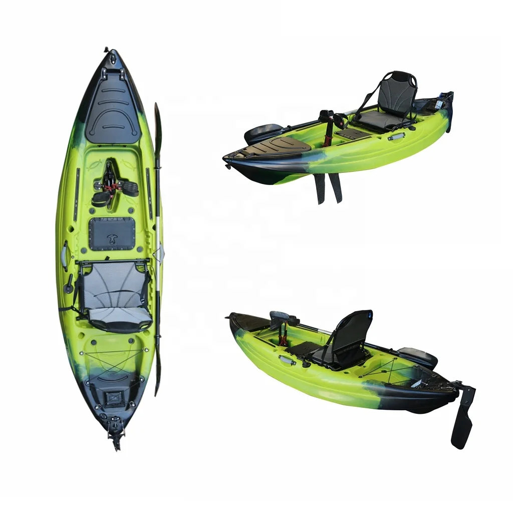 Chinese-Made Lldpe Material Plastic 1 Person 9.5ft Fishing Pedal Kayak for Pedal Drive with Paddle for Fishing and Recreation
