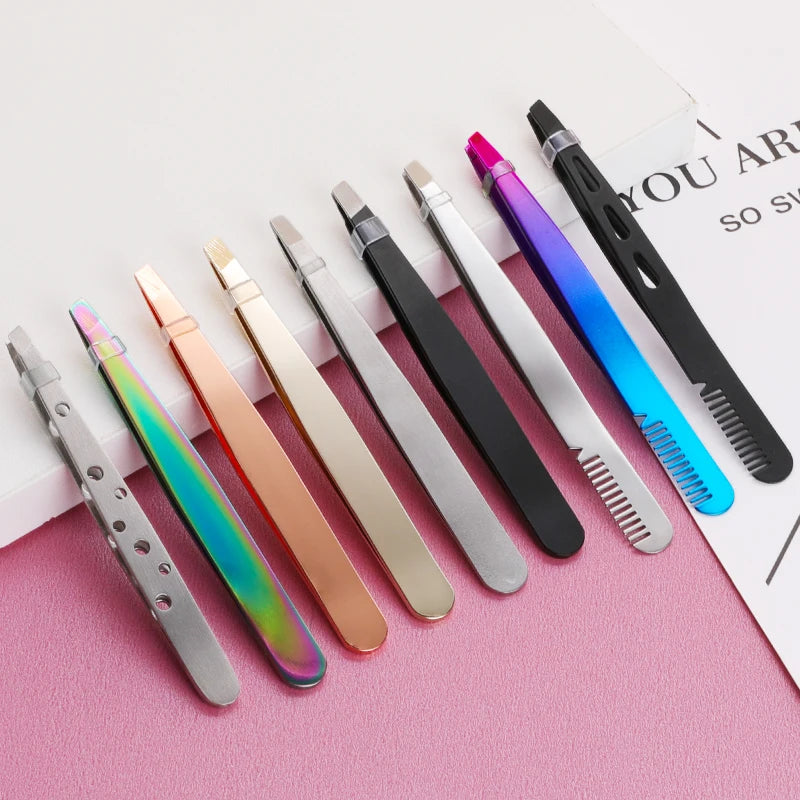 Customized Color Volume Anti-Magnetic Anti-Static Durable Slant Eyebrow Tweezers Set Comfortable Handle for False Eyelash