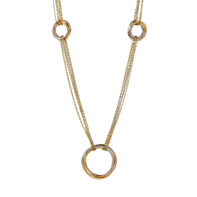 Latest 18K Gold Plated Stainless Steel Jewelry Mixed Color Multi-Layer Chain Round Ring Pendant  Accessories Necklaces P22333