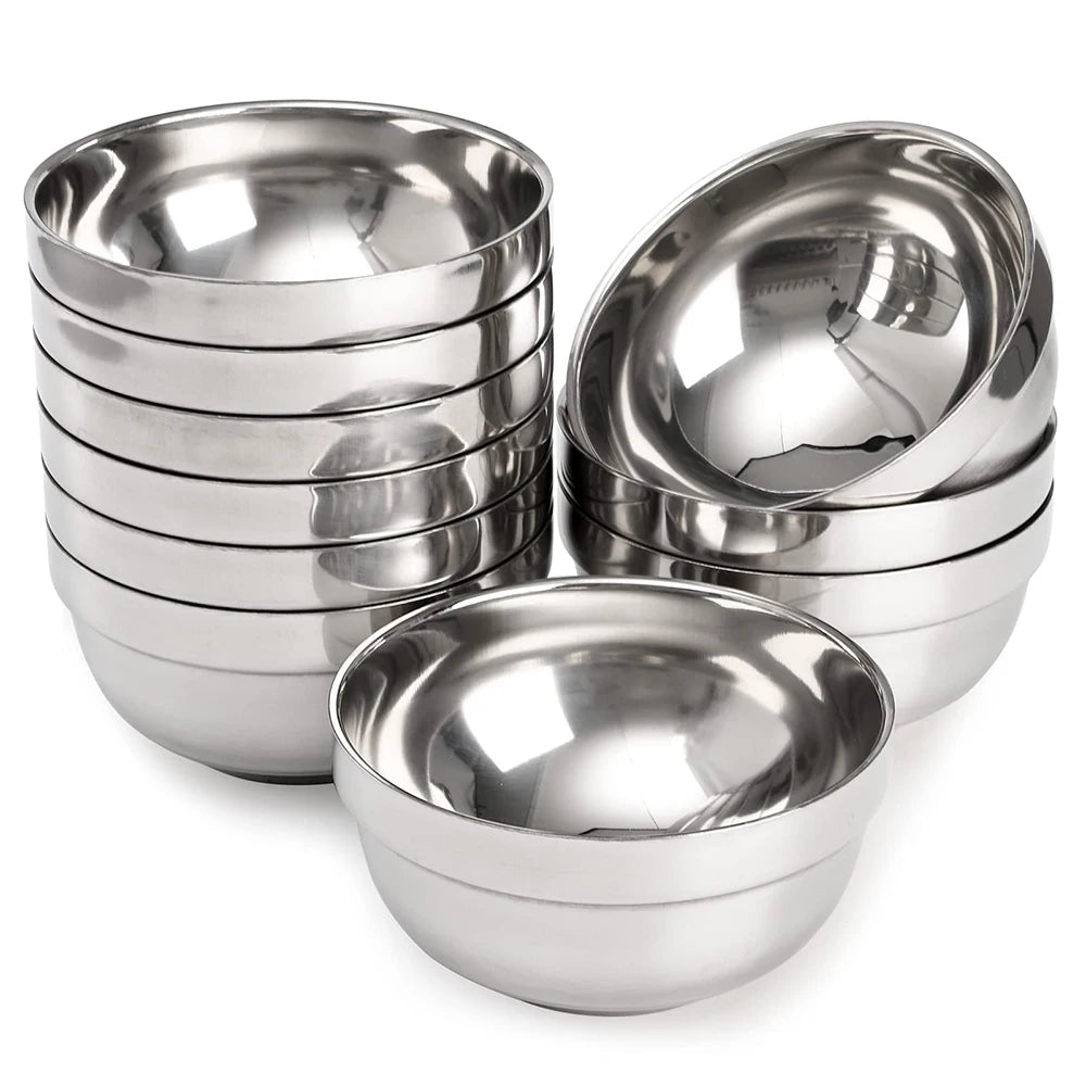 Stainless Steel Bowls 5.1 Inch Snack Bowls 15 Oz Soup Salad Bowls Lightweight Double-walled Metal Serving Dishes for Rice Noo