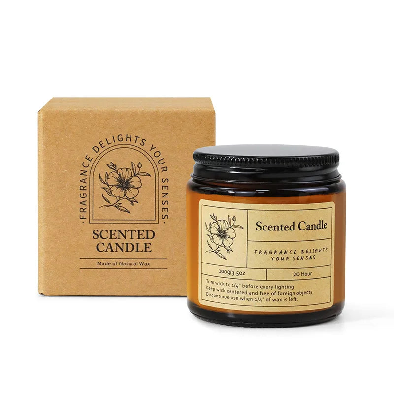 Nostalgic Natural Soy Wax Scented Candles Amber Glass Jar Long Lasting Candle for Home Decoration and Relax