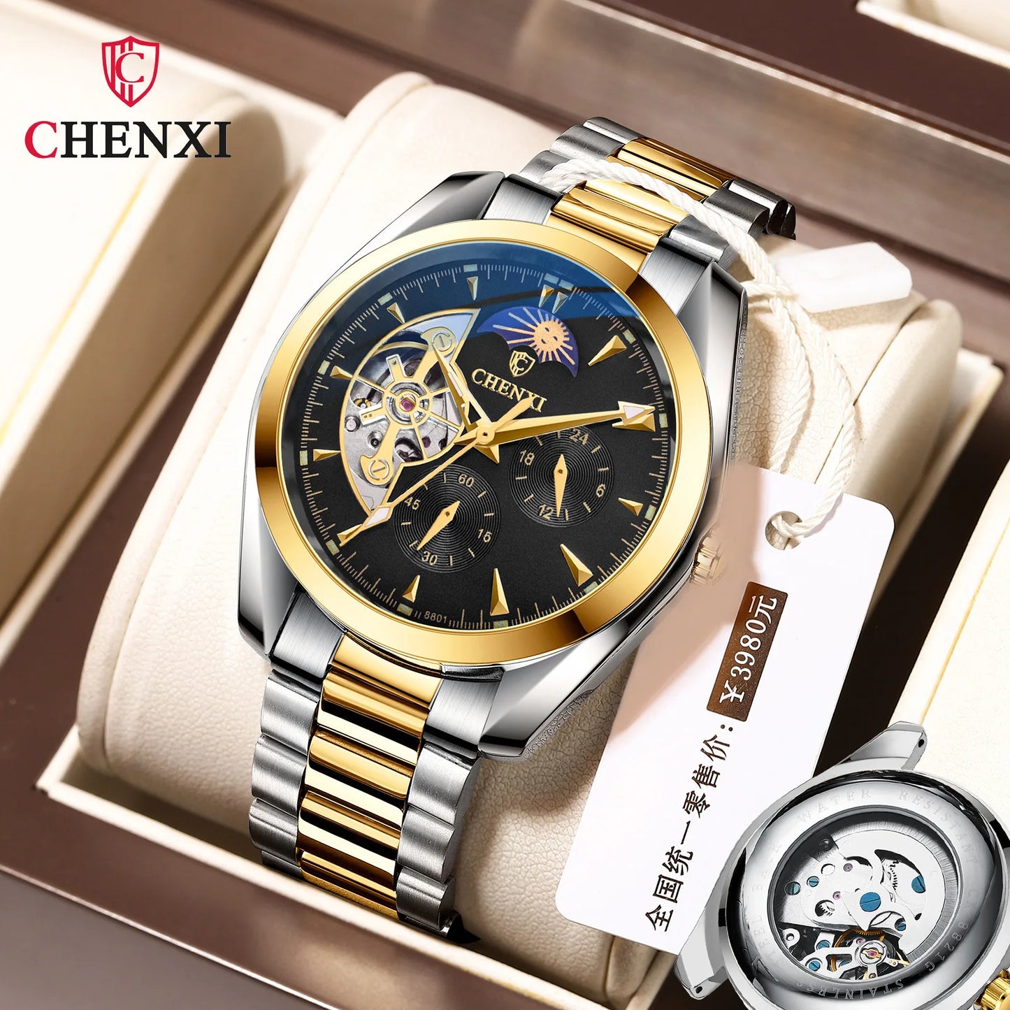 Watch Men's Mechanical Waterproof Tiktok Explosions Sun Moon and Stars Automatic Hollow Machinery