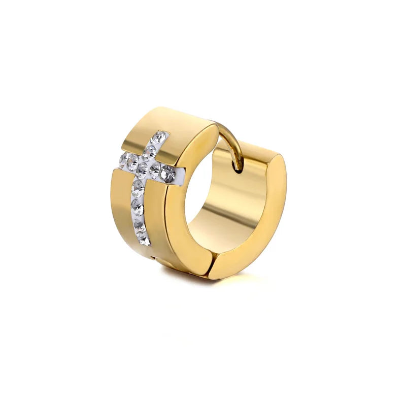 Wholesale Trendy Waterproof Fashion Zircon Moissanite diamond Cross Earring Jewelry Unisex Huggie Hoop Men and Women