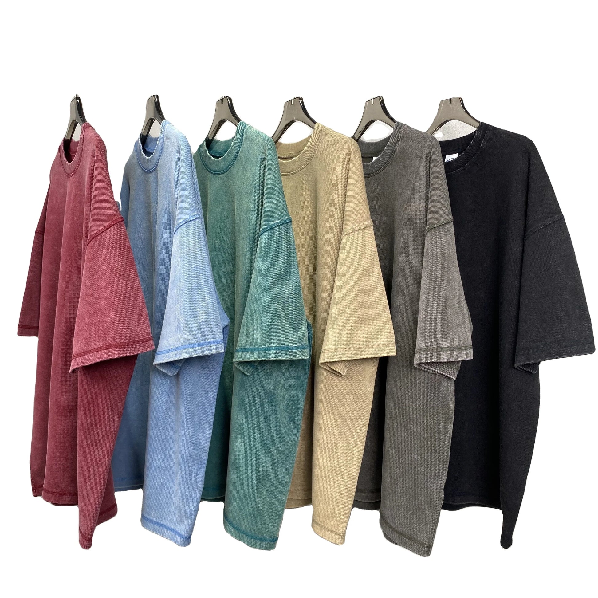 2024 New Solid Blank Knitted 100% Cotton Pique 400gsm Heavyweight Washed Vintage T-shirt Dropped Shoulder Oversized Boxy Fit 