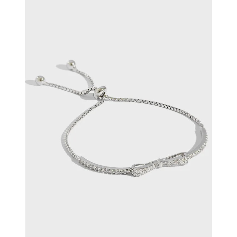 Fashion S925 Sterling Silver Bowknot Micro-paved Zircon Adjustment Beads Bracelet Hand Jewelry