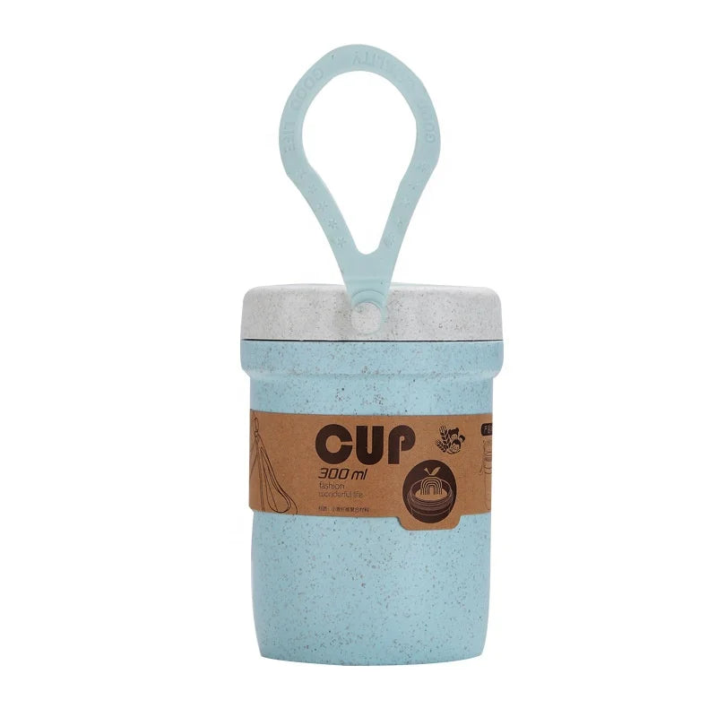 Portable Cereal Cup Wheat Straw Plastic Soup Cereal Breakfast Cup and Spoon Set with Lid Wheat Straw Coffee Mug