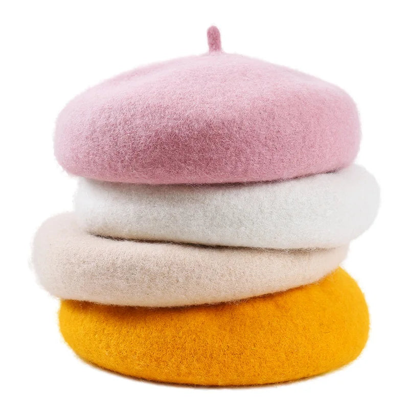 Women Wool Berets French Artist Style Warm Winter Beanie Hat Retro Plain Beret Solid Color Elegant Lady All Matched Winter Ca