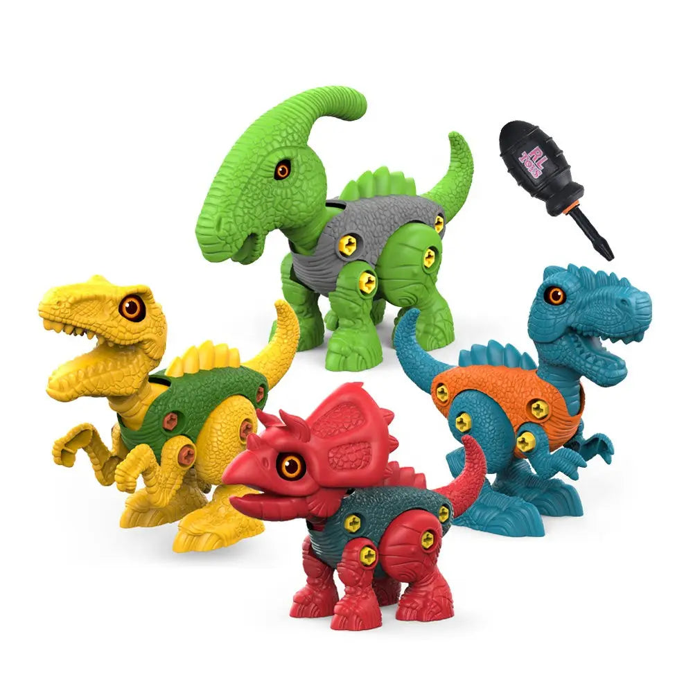 Educational Kids DIY Drill Creative Plastic Assemble Play Kit Take Apart Simulation 4-Piece Dinosaur Toy for Ages 4-12