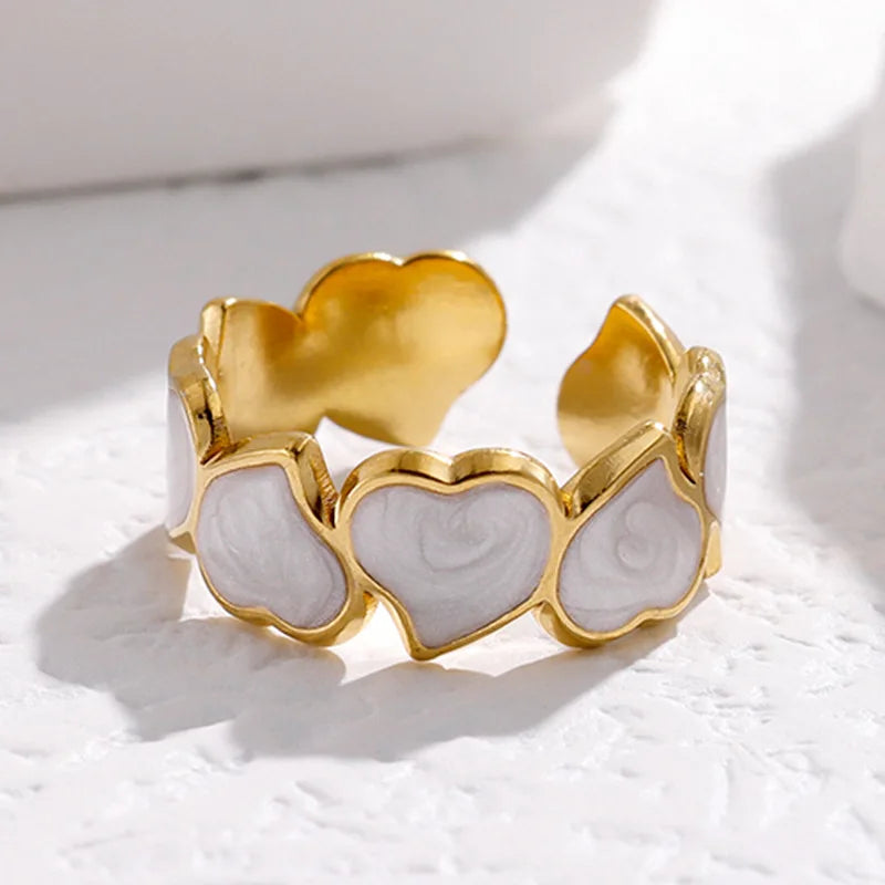 2025 Trendy Fashion Opening Stainless Steel Rings Enamel Rings Heart Rings for Women Engagement Jewelry
