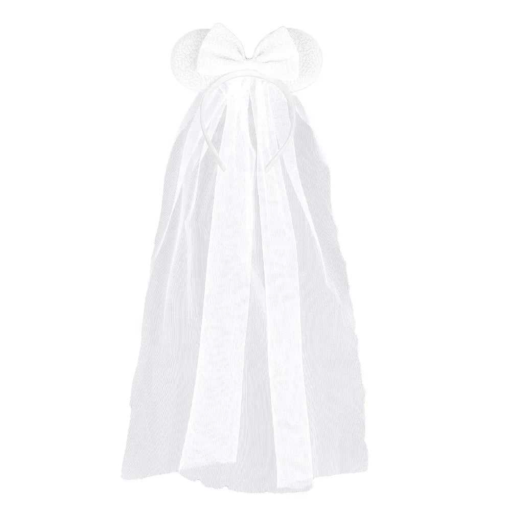 PAFU Bachelorette Party Bridal White Bride Minnie Mouse Ears Headband with Viel