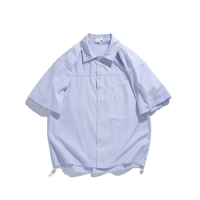 New Arrival Basic Style Striped Short-sleeved Shirt Men's Summer New Casual Thin Loose With Blue Striped for Men