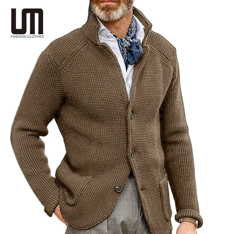 OEM ODM Fashion Design Men New Arrivals Winter Stand Collar Cardigan Knitted Jacket Coat Sweaters
