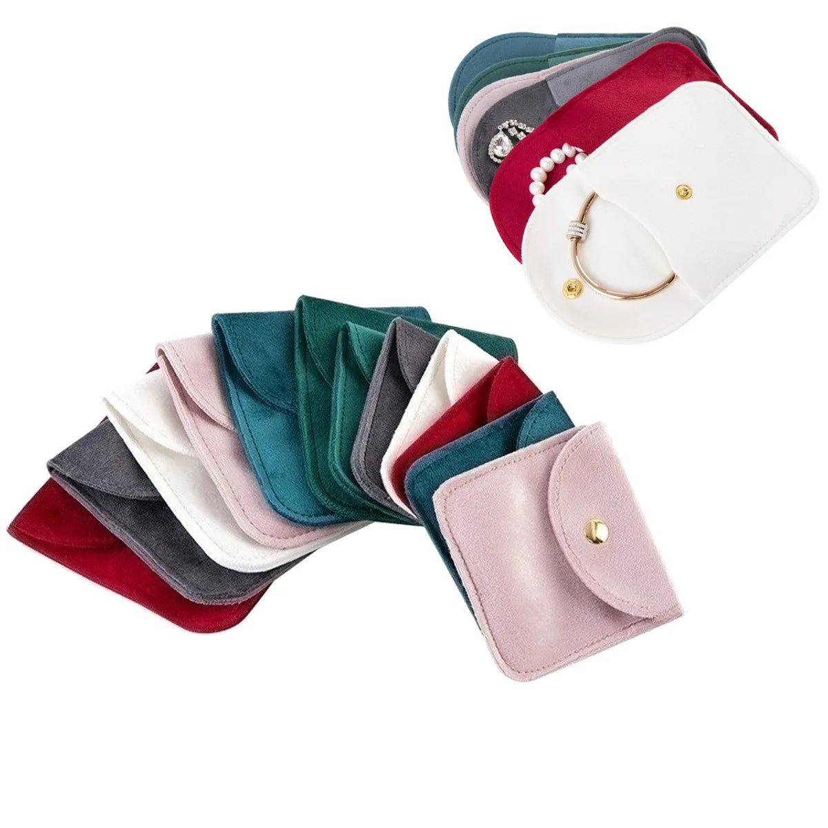Wholesale Velvet Jewelry Watch Gift Pouch Bag Multi Size Double Thickened Custom Logo Colorful Stock Metal Snap Button Lock