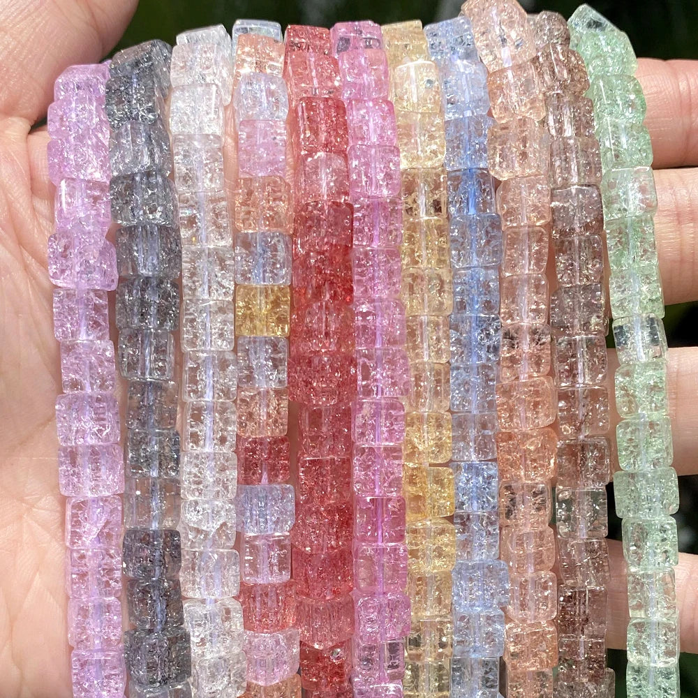 AsVrai U 6x6mm Colorful Natural Stone Crystal Beads Square Round Loose Spacer Beads for Jewelry Making DIY Bracelet Accessori