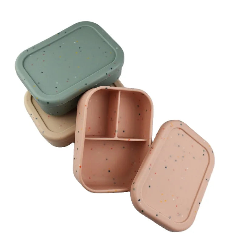 Fresh Fashionable 3 Compartment Foldable Silicone Lunch Box for Kids Newborns Dot Work Heatable Food Container for Work Schoo