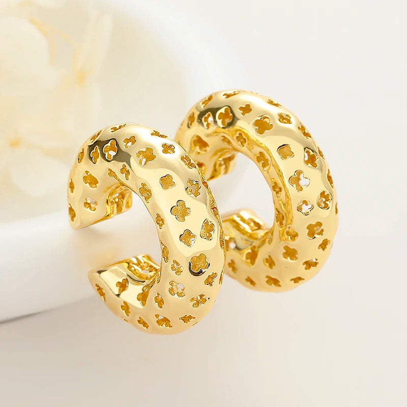 Anniversary Fashion Circle Gold Plated Drop Earrings 18k Stud Earrings Tear Drop Earrings Stainless Steel Jewelry for Women