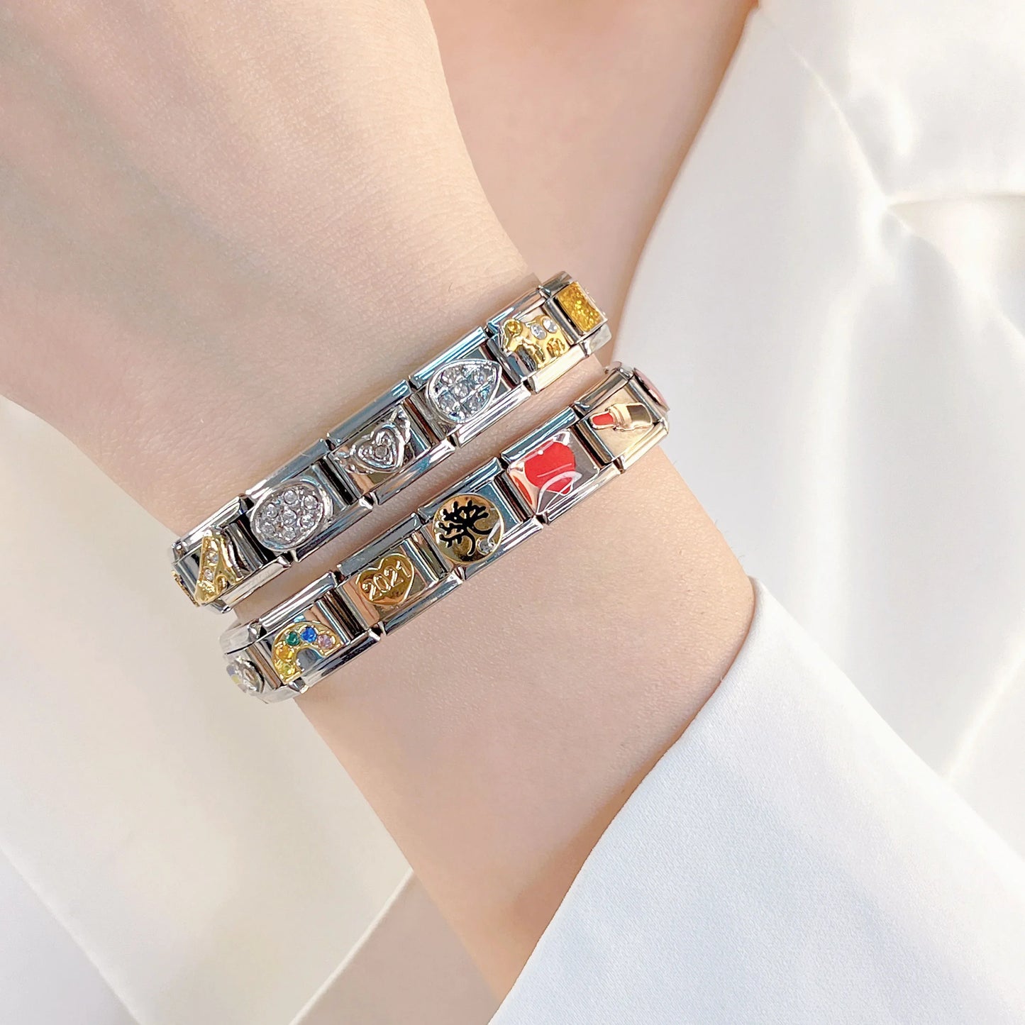 Hapiship Original Daisy Bell Christmas Tree Charm Italian Links Fit 9mm Bracelet Stainless Steel DIY Making Jewelry DJ233