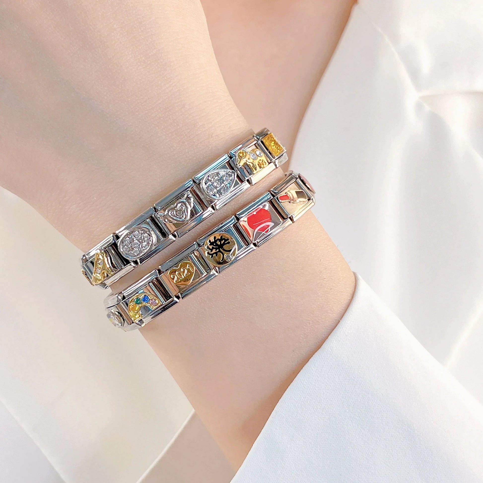 Hapiship Original Daisy Bell Christmas Tree Charm Italian Links Fit 9mm Bracelet Stainless Steel DIY Making Jewelry DJ233