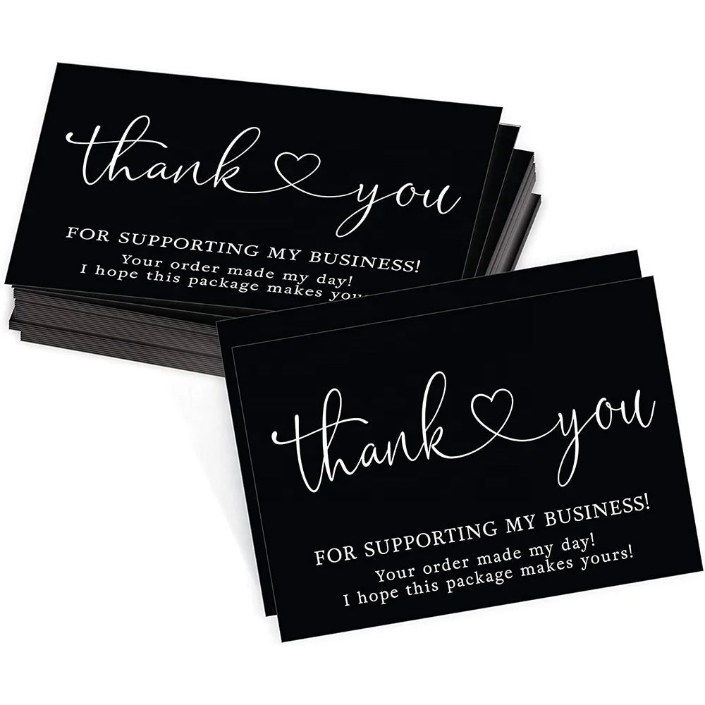 Factory Custom 50pcs/pack Black Thank You Card Printing for Supporting My Small Business Card for Gift  Decoration