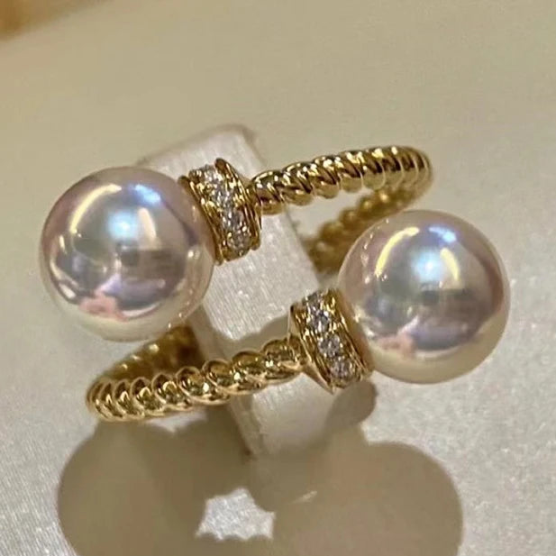CAOSHI Temperament Double Imitated Pearl Open Rings Twist Gold/Silver Plating Band Fashion Wedding Elegant Hot Sale Rings Wom