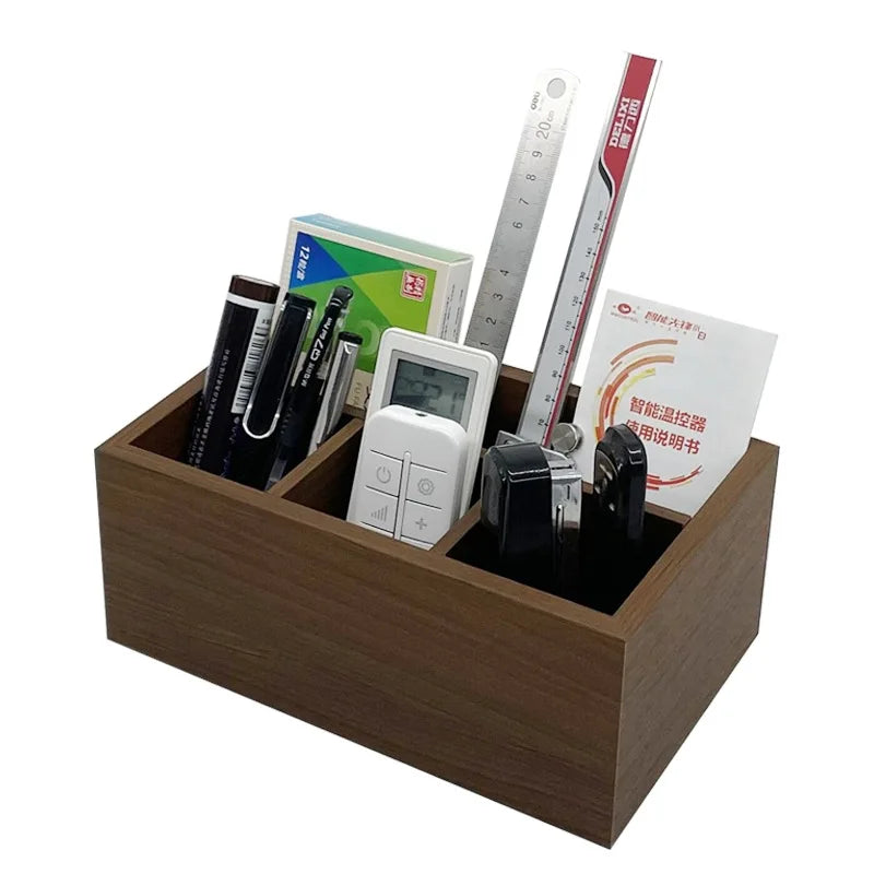 Luxury Dark Walnut Grain Wood Desktop Lighting Stationery Tool Storage Trays Desk Organizer